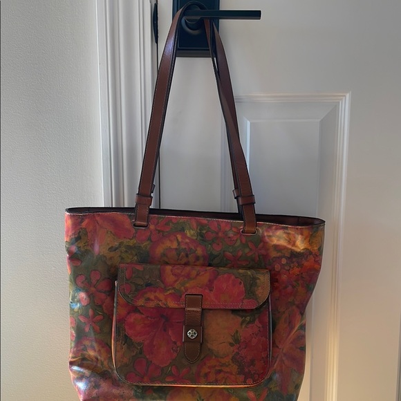 Patricia Nash Red and Brown Floral Tote Bag - Picture 4 of 13